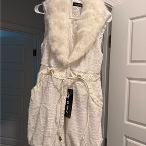 White Faux Fur Vest with Belt